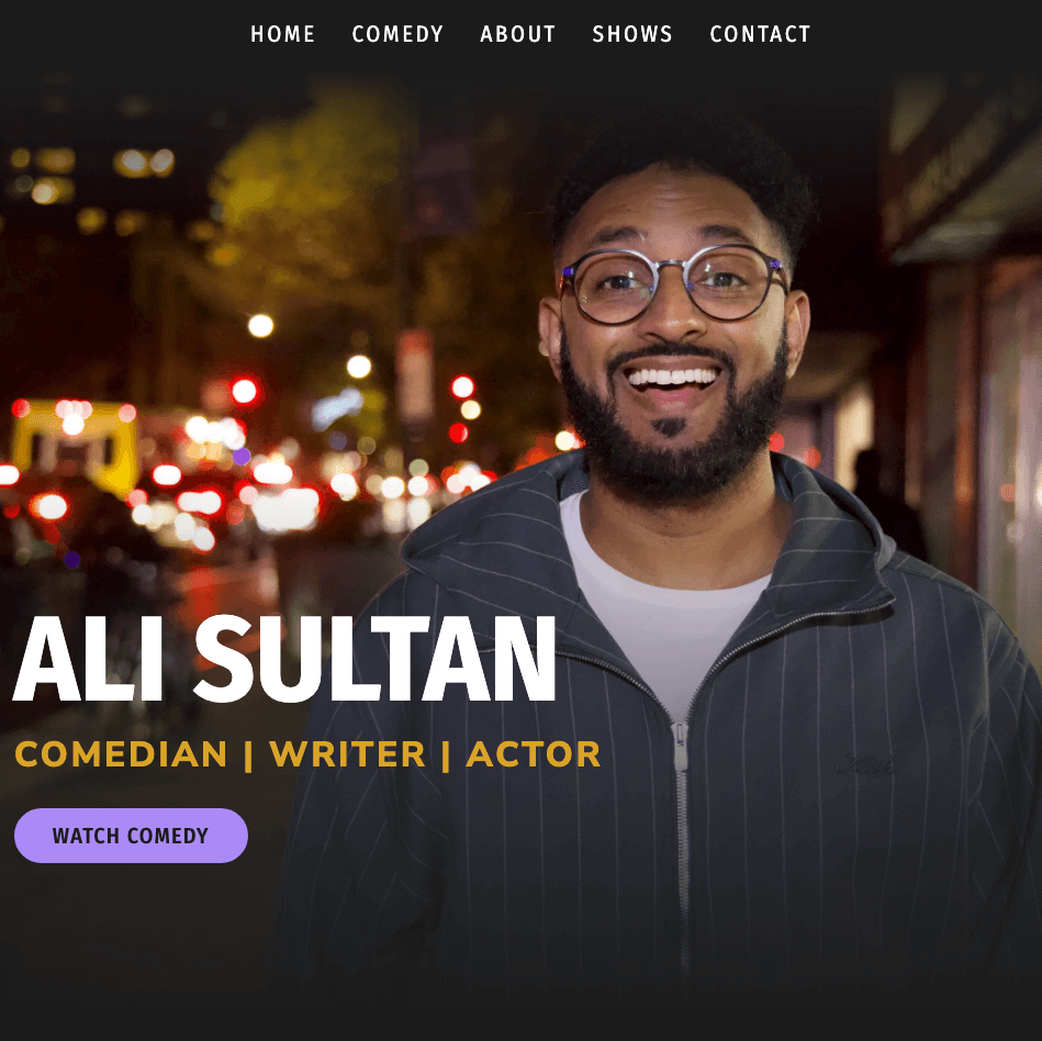 A screen grab of Ali Sultan Comedy website.