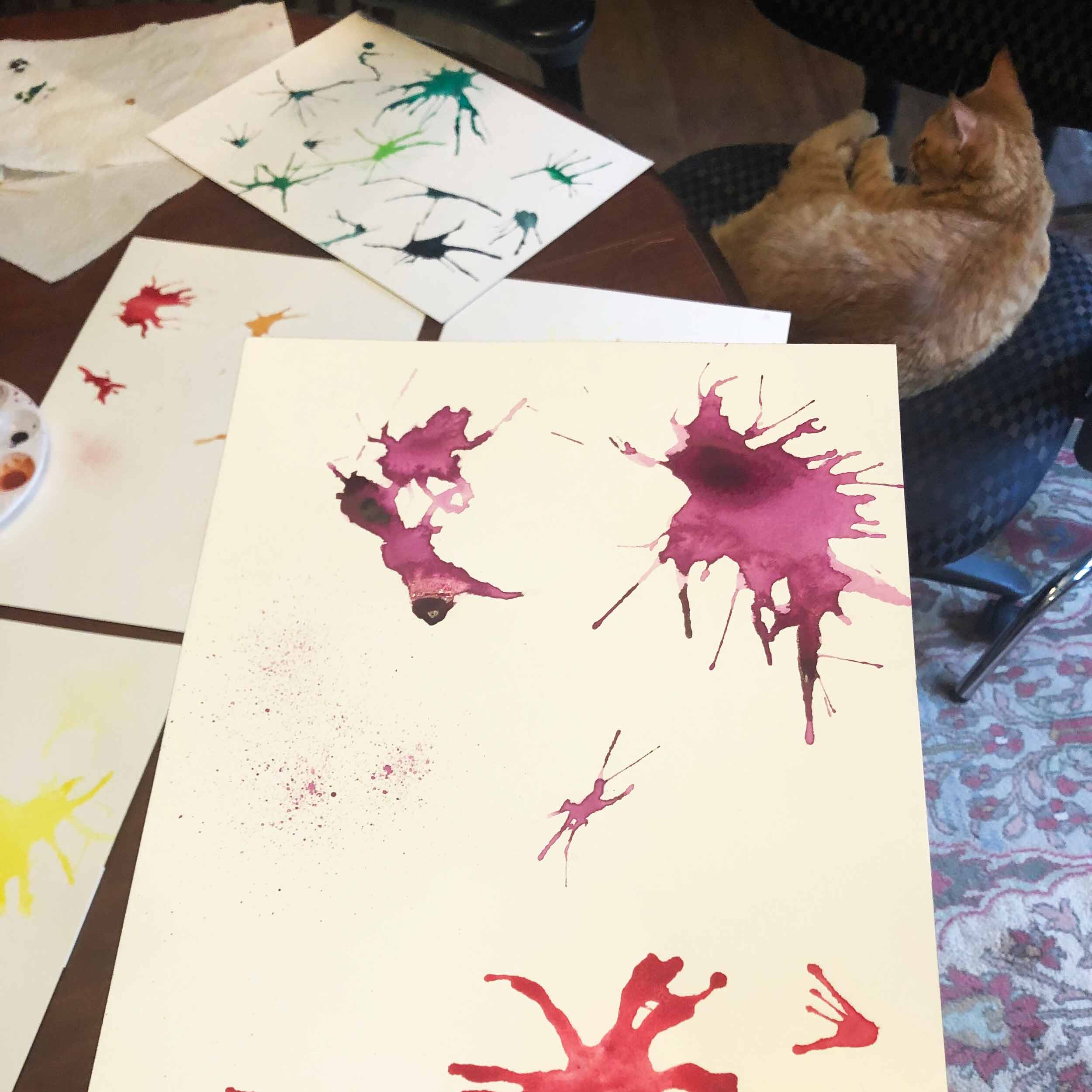 A process shot of the painting splotches