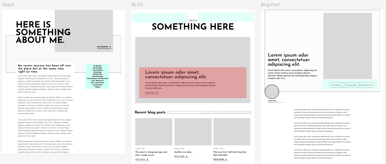 Kelsey Kuno portfolio wireframes